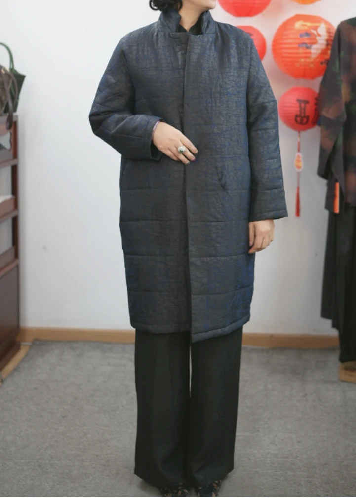 YIMEIXIU/依眉秀 云纱龟裂纹夹棉中长外套61769