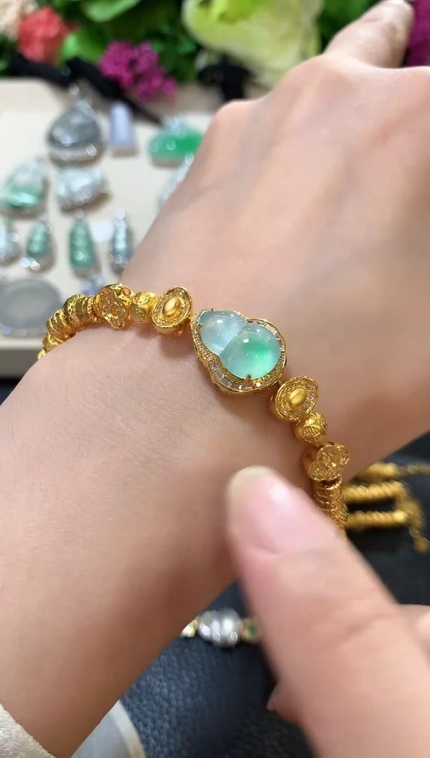 足金镶嵌手链翡翠n75