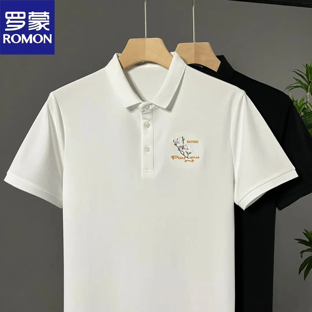 罗蒙夏季刺绣男士Polo衫短袖修身休闲商务百搭翻领薄款修身T恤潮