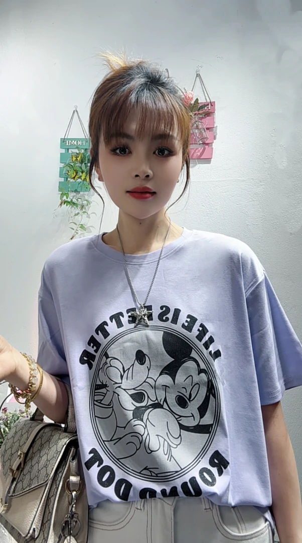 qc112-夏款米奇短袖拼潮流插肩袖女洋气上衣