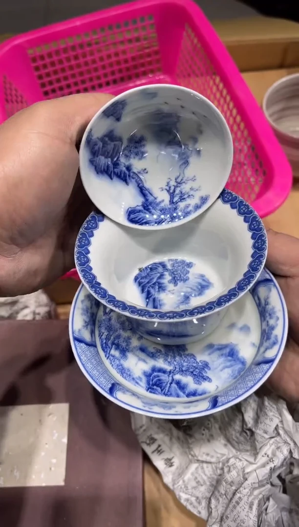 477  三才内外满绘青花 茶道零配