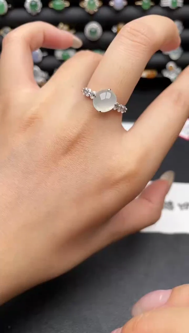 银S925镶嵌戒指翡翠一物一证一礼盒