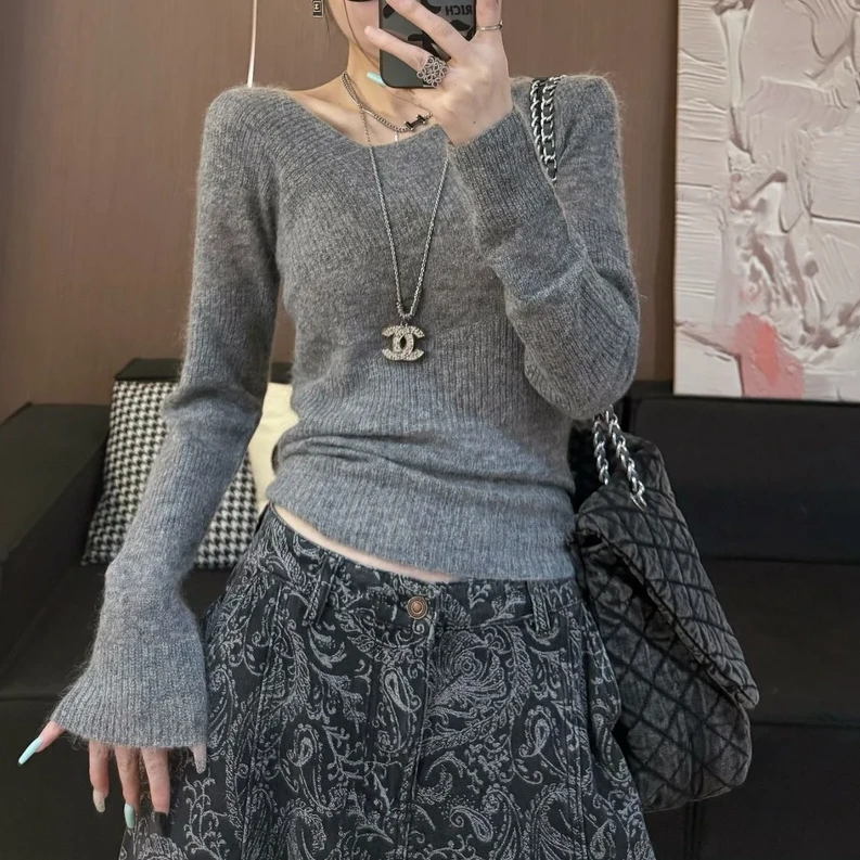 2025秋季新款修身显瘦针织衫打底衫百搭上衣 时尚洋气毛衣F8-46