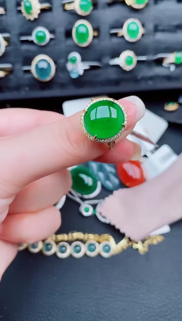 翡翠戒指银S925镶嵌天然a货翡翠310