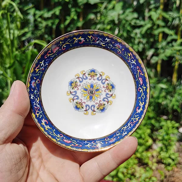 【老王】4英寸金边缠枝福蘸料碟-宝石蓝