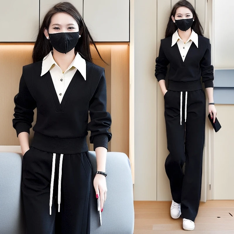 休闲运动套装女洋气撞色长袖卫衣2025春秋季韩版时尚气质两件套