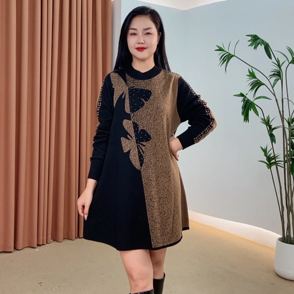426时尚网红百搭显瘦秋冬针织连衣裙提花不褪色高弹力新中式
