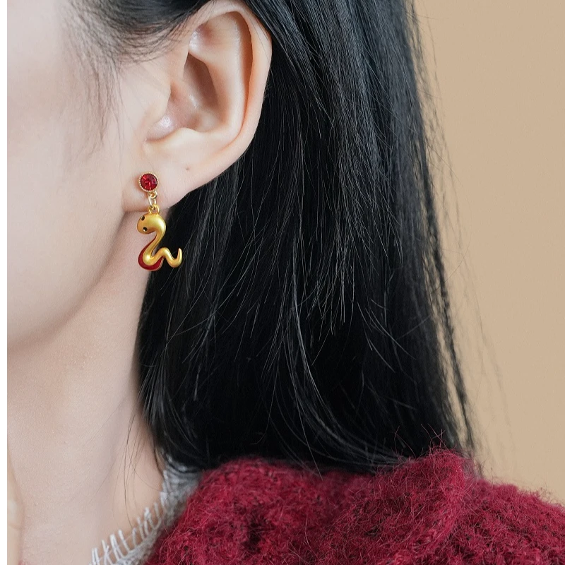 铜合金耳饰 925银针蛇年生肖适合过年的红色耳环高级感大气2024款