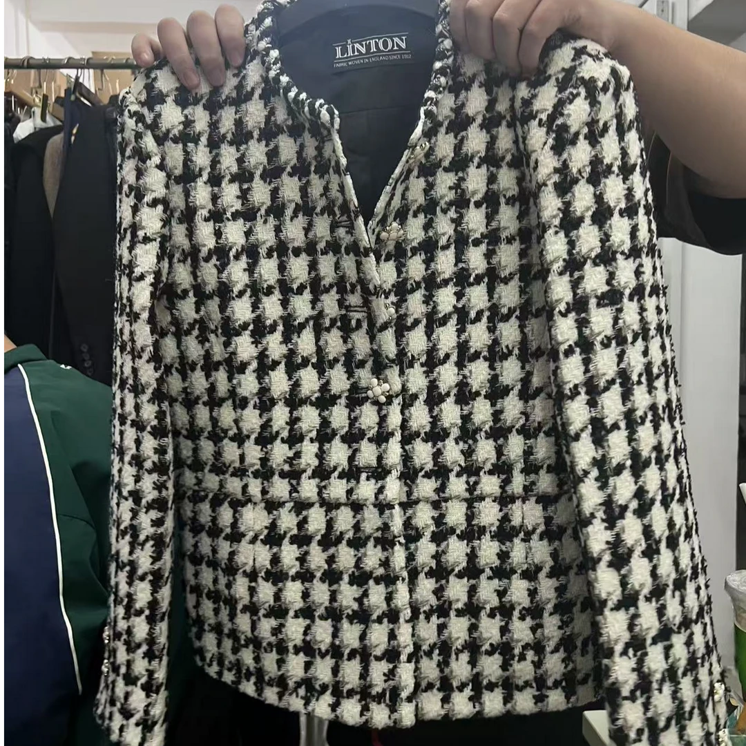 risvolto 黑白千鸟格小香外套-6113