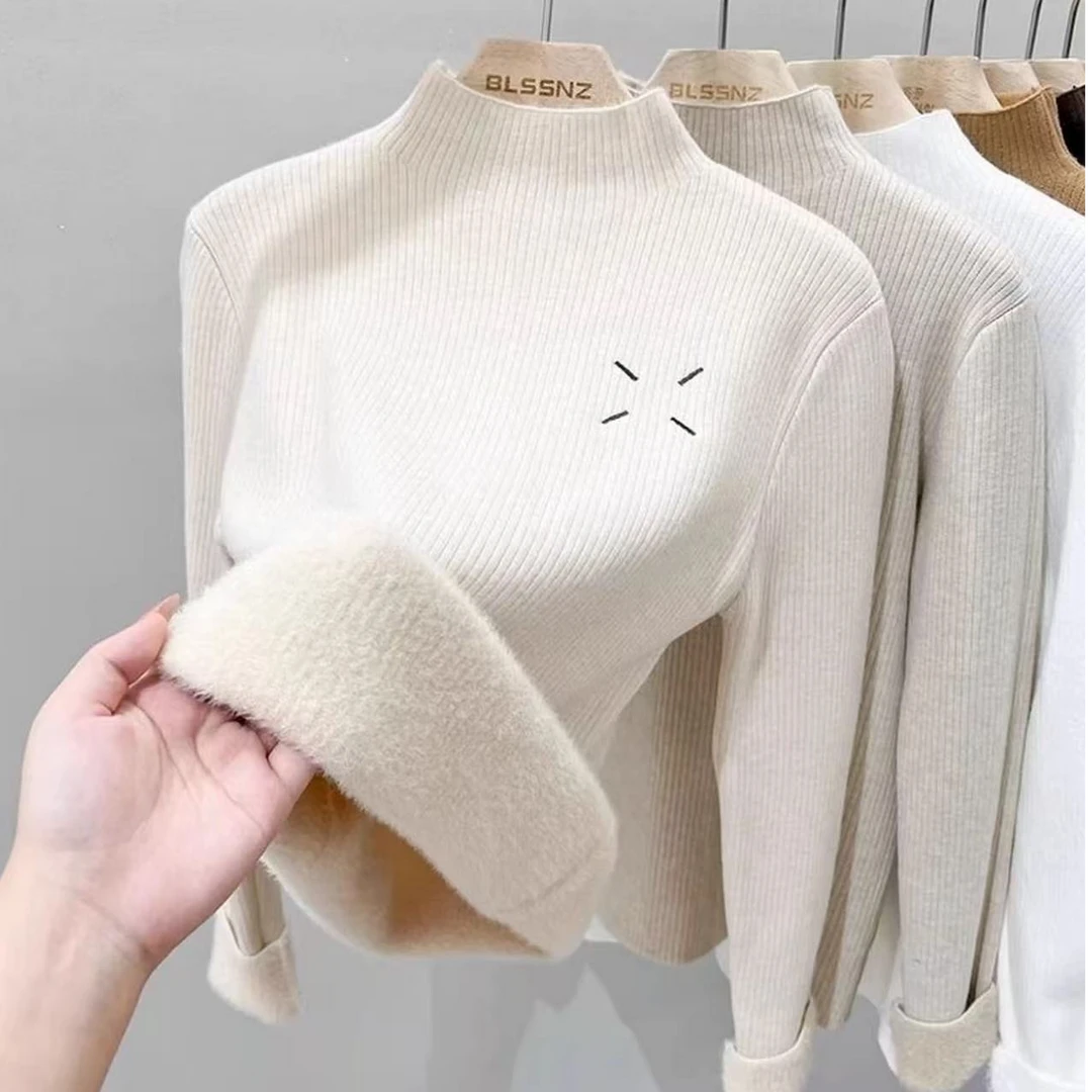2025加绒毛衣女秋冬新款一体绒保暖加厚针织衫MY201