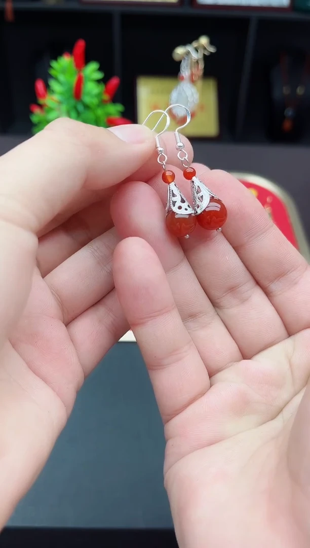 【闪购商品】南红玛瑙耳饰银S925镶嵌521000