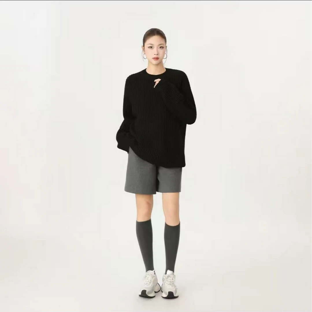 AMASS/阿玛施秋冬新款复古暗黑风宽松圆领套头时尚针织衫女538105