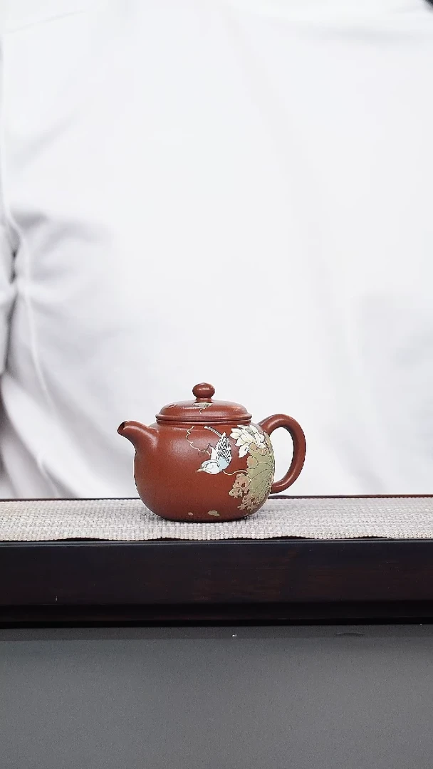 茶壶紫砂朱泥全手泥绘匏樽