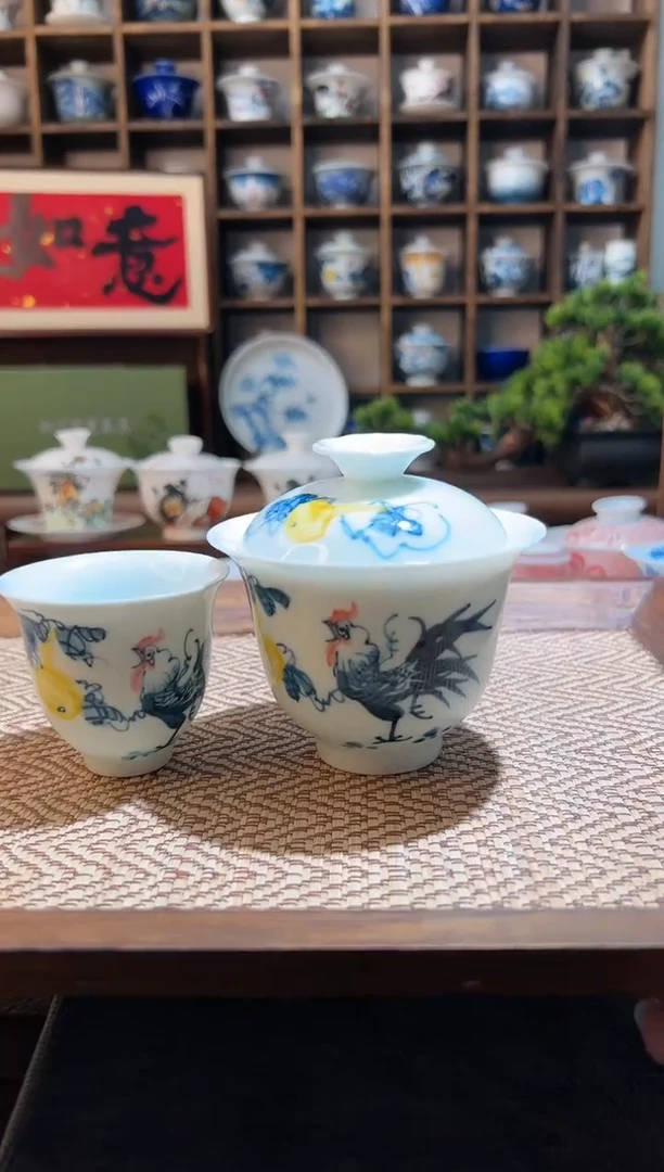 【闪购商品】手绘葫芦鸡二才盖碗+送主人杯