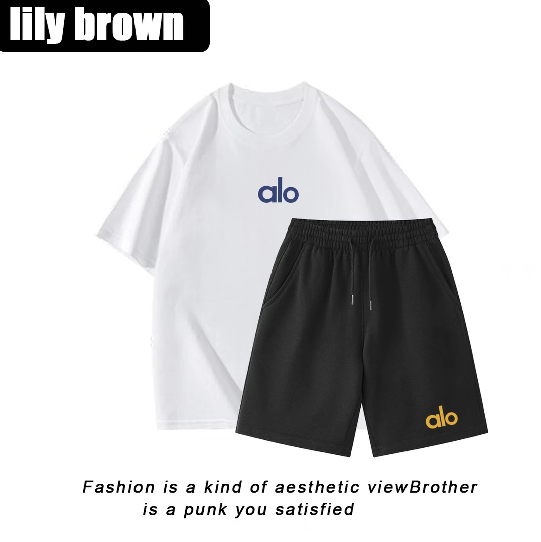 新款运动套装alo-夏季休闲T恤五分短裤两件套装-022-1