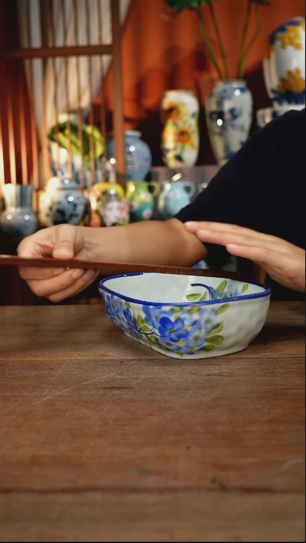 瓷片【简家甄选】景德镇设计师釉下手绘陶瓷餐具