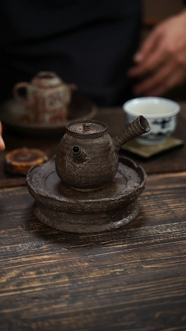 全手工制作 重工 南蛮 爆裂纹 重肌理  侧把壶 160cc