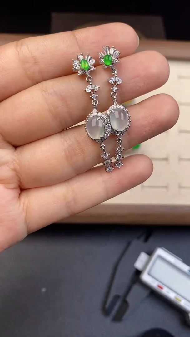 翡翠银S925镶嵌耳饰112343446