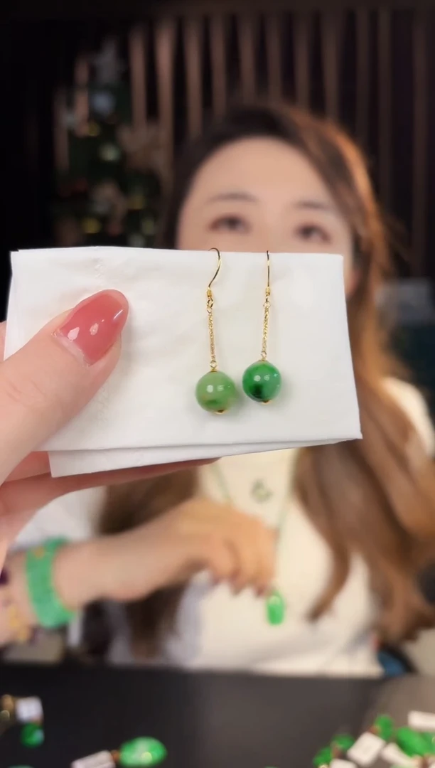 【闪购商品】翡翠耳饰18K金镶嵌缅料A货/支持复检/一件
