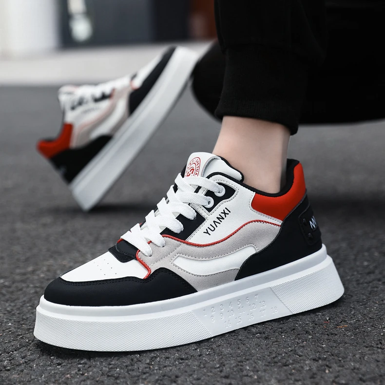 男鞋时尚秋季新款皮面爆款百搭轻便板鞋男厚底增高拼色舒适休闲鞋