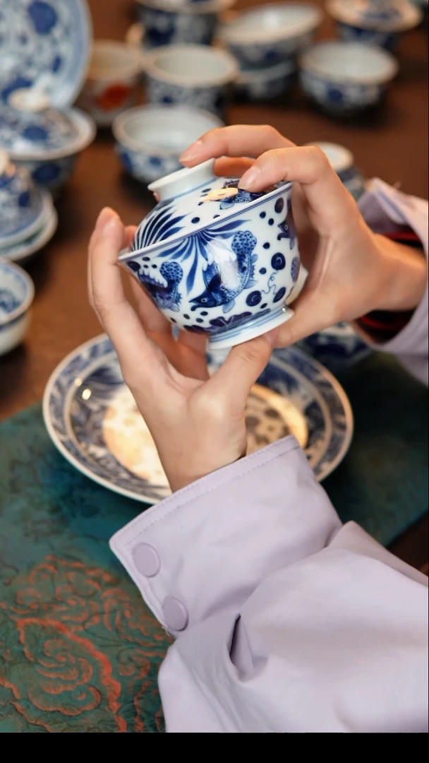 其他陶瓷满鳜鱼藻大两才盖碗