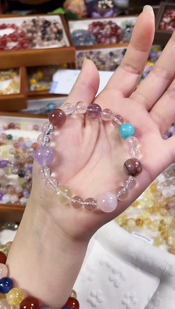 未镶嵌手串水晶天然白水晶紫水粉水胶花天河石多宝手串