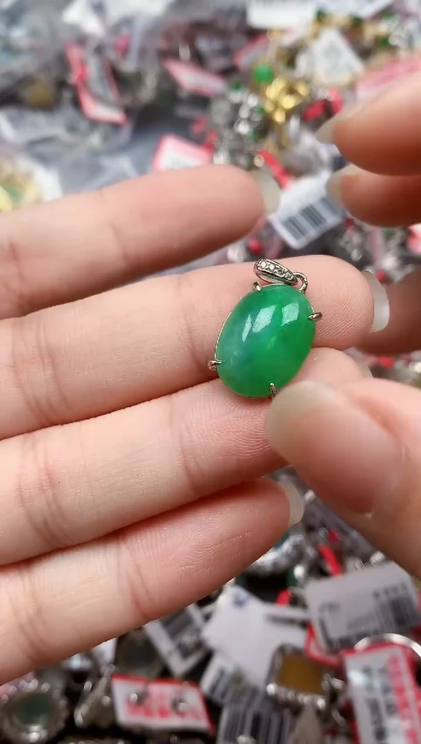 银S925镶嵌戒指翡翠天然A货缅甸翡翠