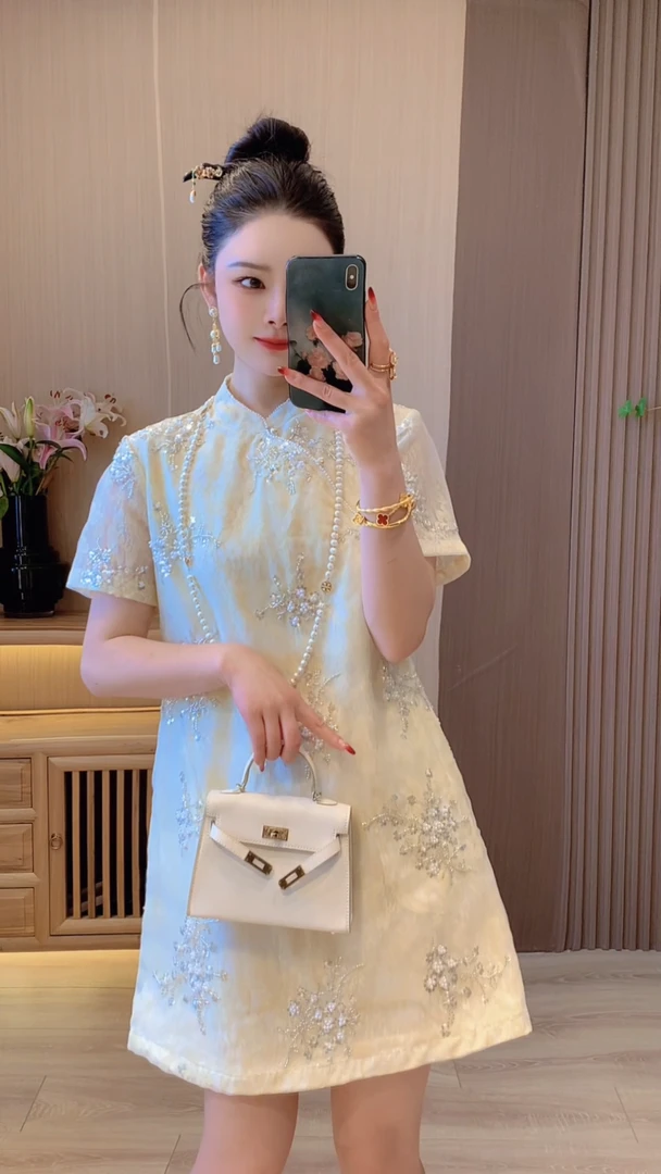 【白玉】新中式国风提花刺绣旗袍裙连衣裙裙子女