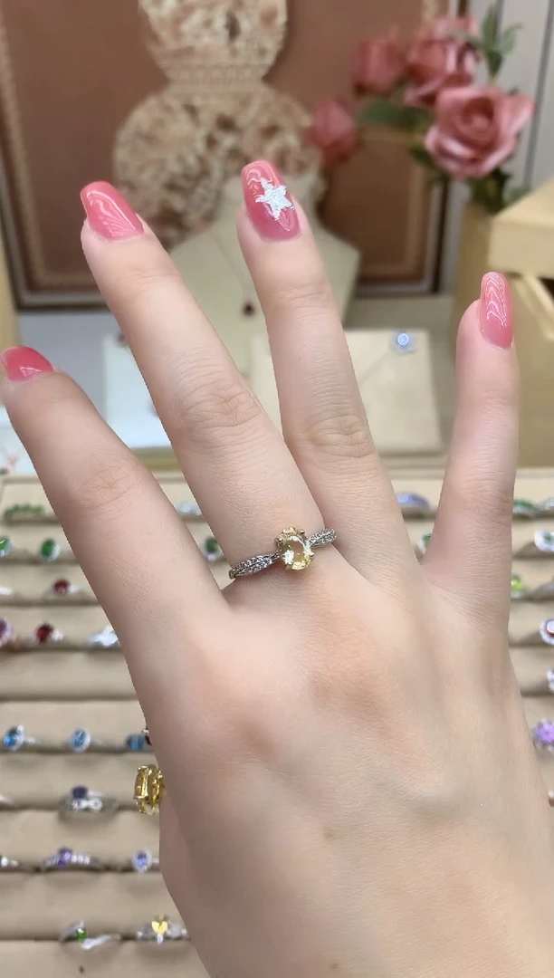 银S925镶嵌戒指水晶扭臂黄水晶戒指