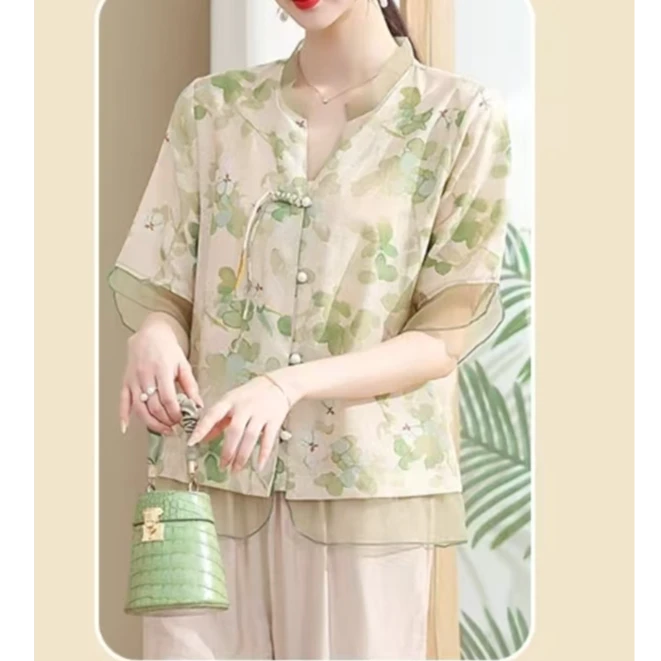 9671-套装上新！夏季新款新中式国风气质衬衫妈妈套装（E仓东楼梯）