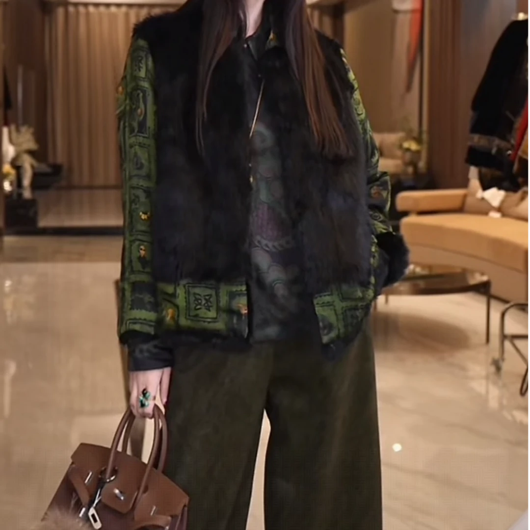 飞儿【锦纹图格】2025早秋新款皮草双面穿外套