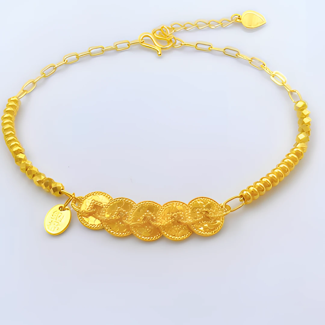 足银手链 厚包足银999爆闪碎冰冰双面钱币S扣头延长链调节21CM