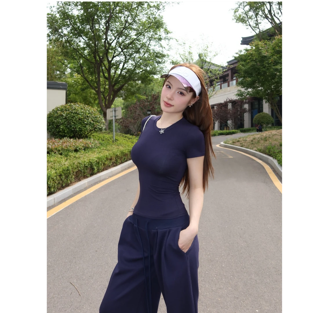 经典skim* 辣妹圆领短袖纸片人t恤夏新款显瘦修身百搭弹力上衣女