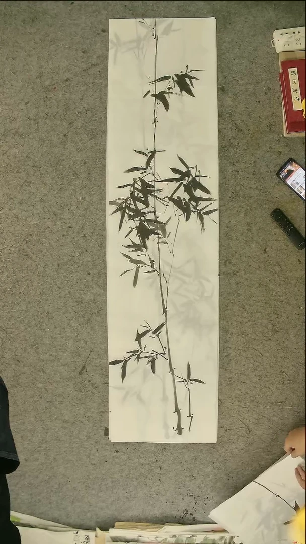 国画四尺对开  墨竹条屏 34*138cm