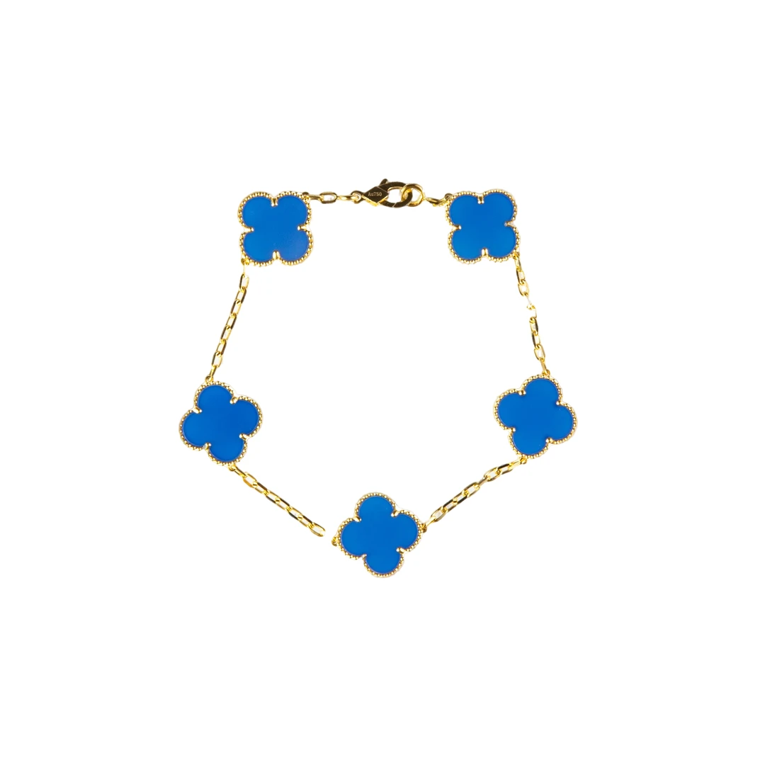 【玉素专属】18k金粗款蓝玛瑙五花手链15mm  女士优雅高级百搭时尚