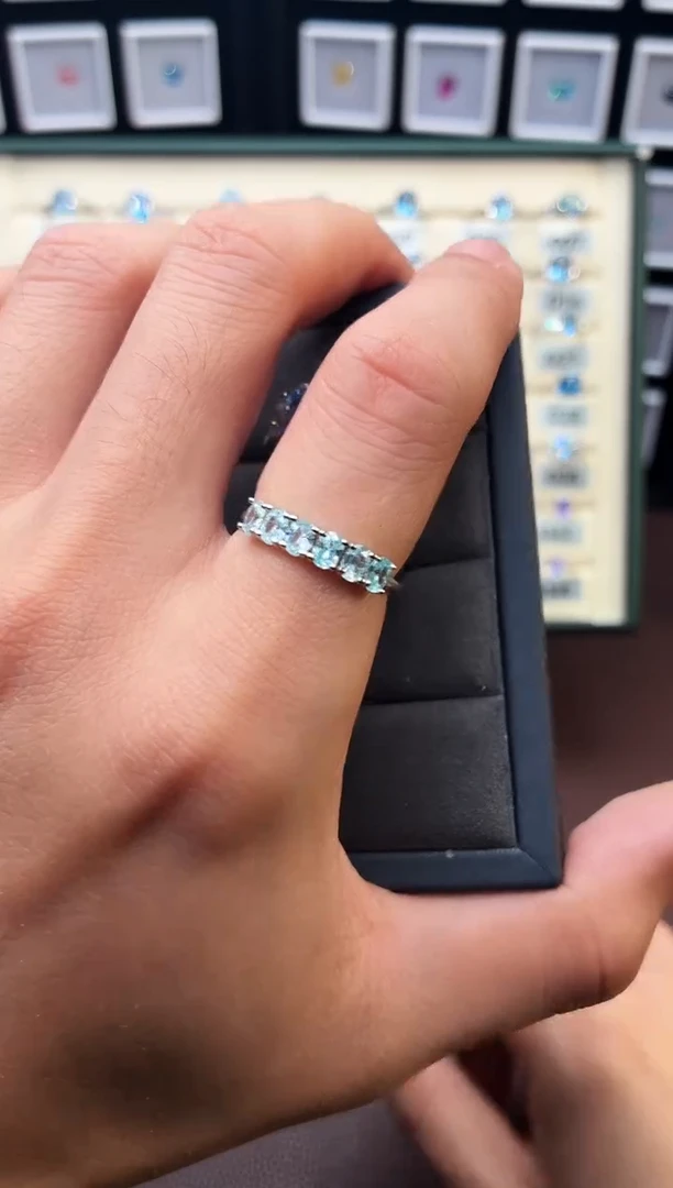 银S925镶嵌戒圈海蓝宝石00001