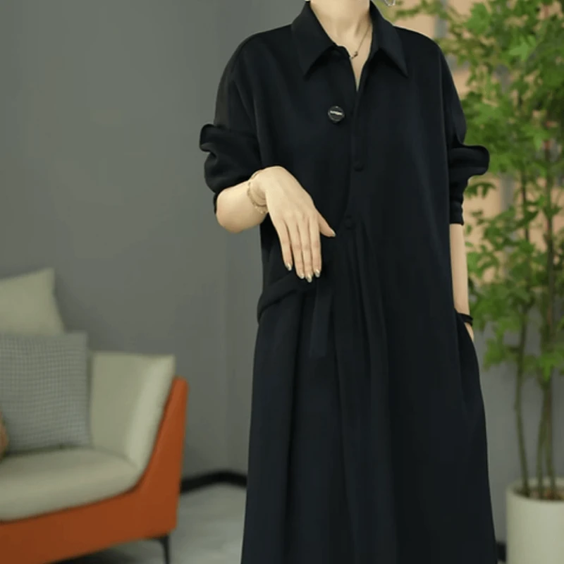 B464【连衣裙】2025秋季新款高货欧版洋气加厚休闲遮肚显瘦连衣裙