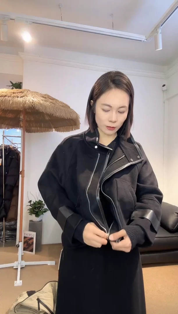 黑色羊毛外套1075