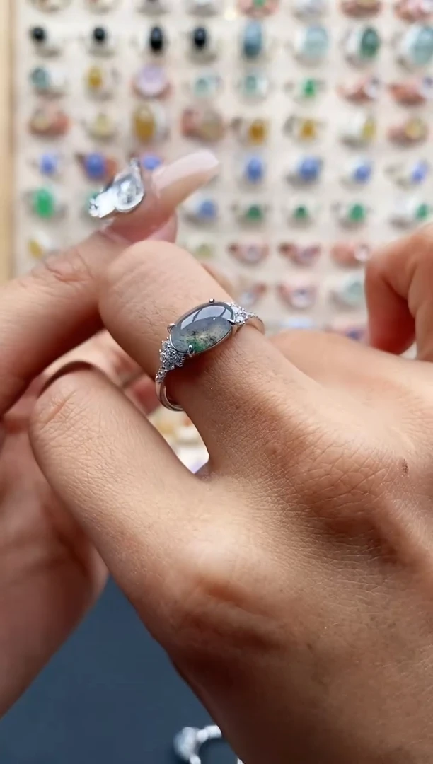 【闪购商品】翡翠戒指银S925镶嵌天然A货翡翠333  1+7