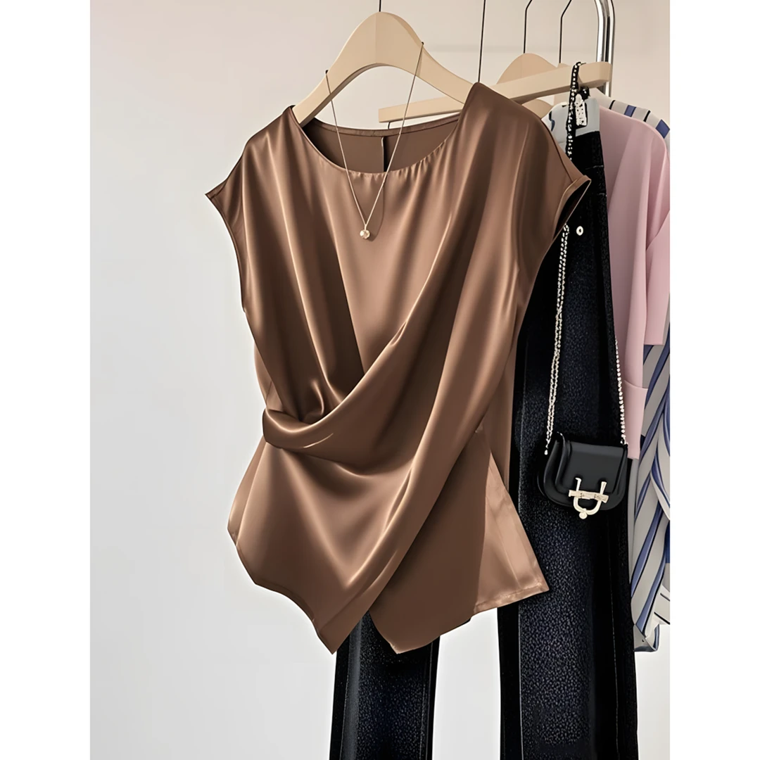 设计感不规则交叉背心夏季新款纯色简约显瘦小众衬衣时尚洋气上衣