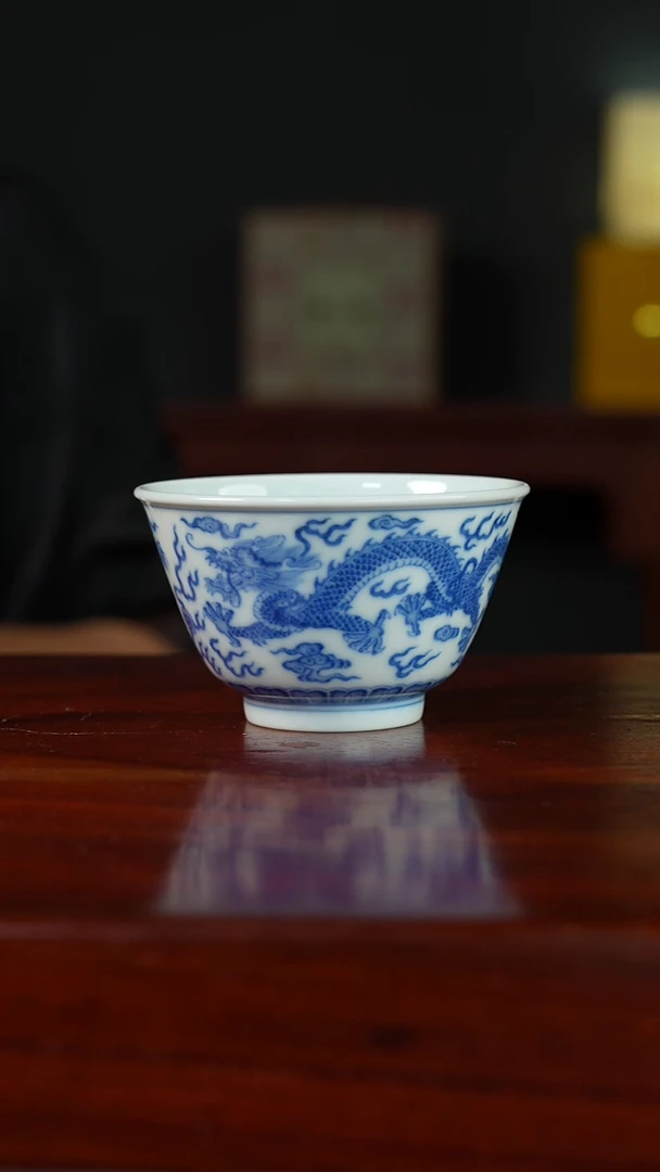祖传窑真柴窑传承400年双龙鸡心杯