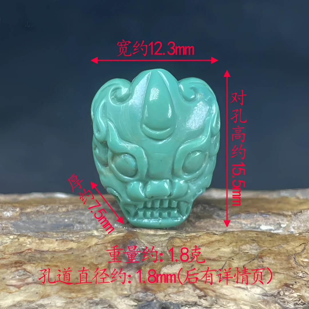 保真正品天然原矿绿松石高瓷高绿手工雕刻貔貅头背云配饰配件挂饰