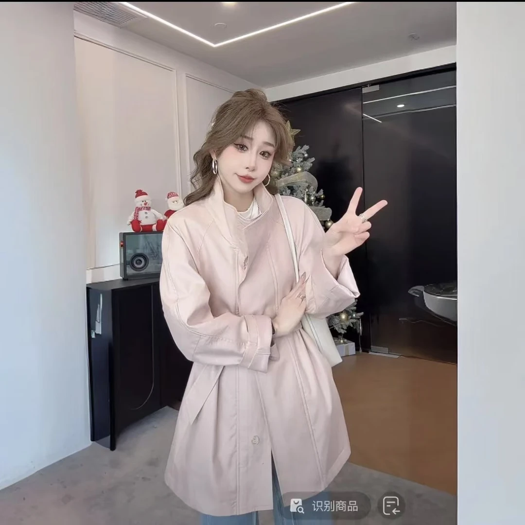 米欧悦新款早春韩系立领收腰风衣百搭英伦范高级感外套