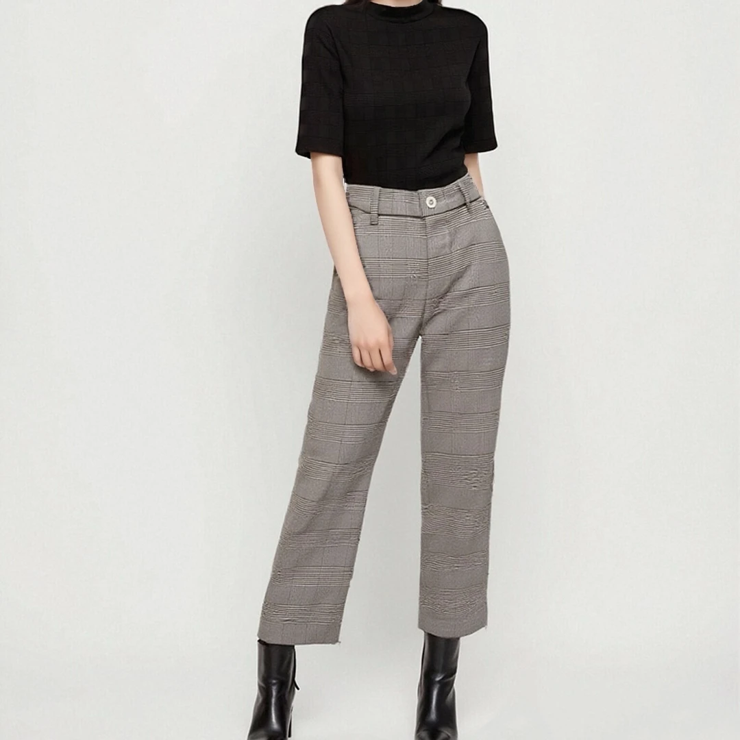 唐狮常规款通勤风直筒裤休闲裤修身宽松休闲长裤九分125529093208