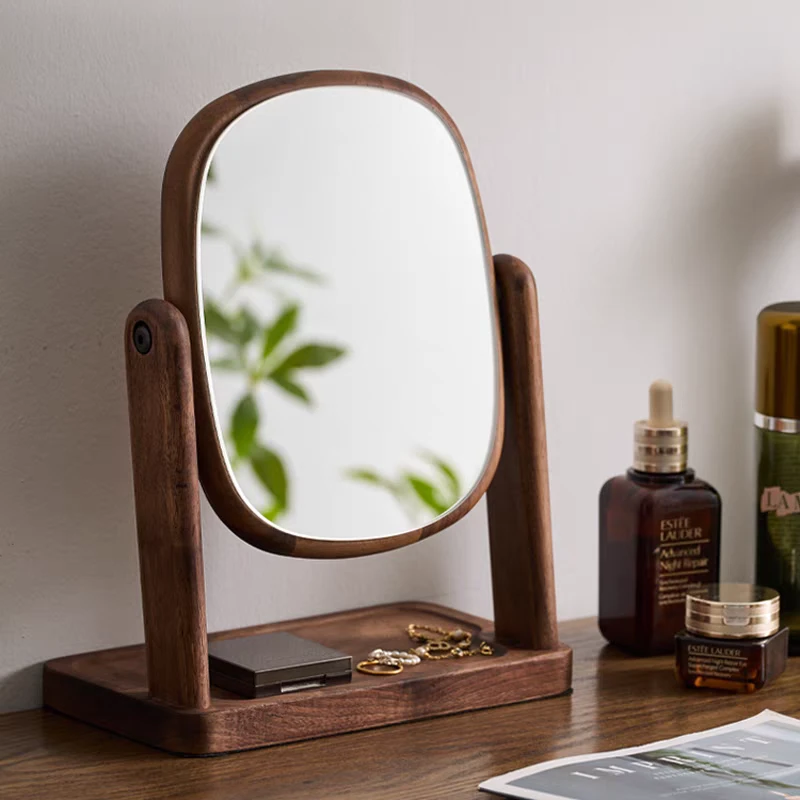居图独写北美黑胡桃折叠学生宿舍大号实木化妆镜镜子梳妆镜旋转