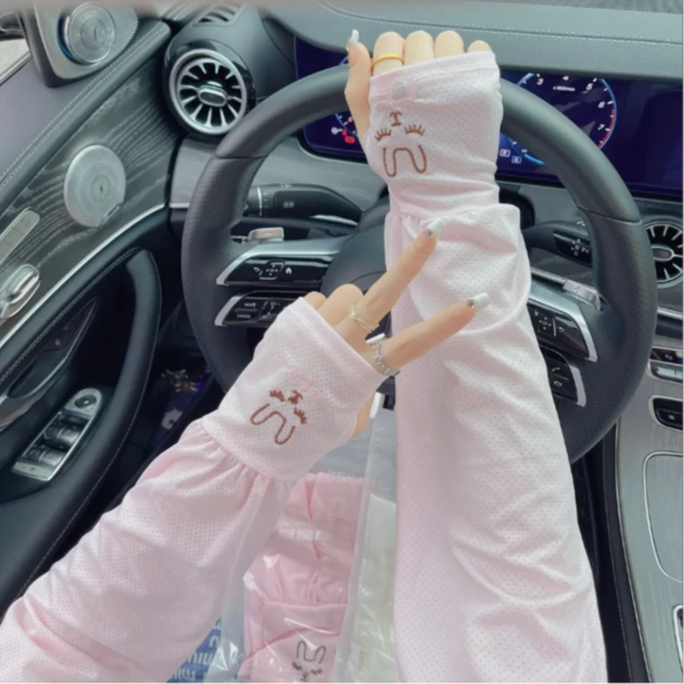 凉感兔子冰袖女大码宽松夏季薄款透气冰丝防晒袖套男长款户外骑行