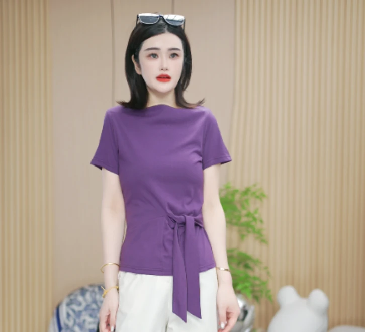 XJ160系带圆领短袖透气拼接可调节T恤