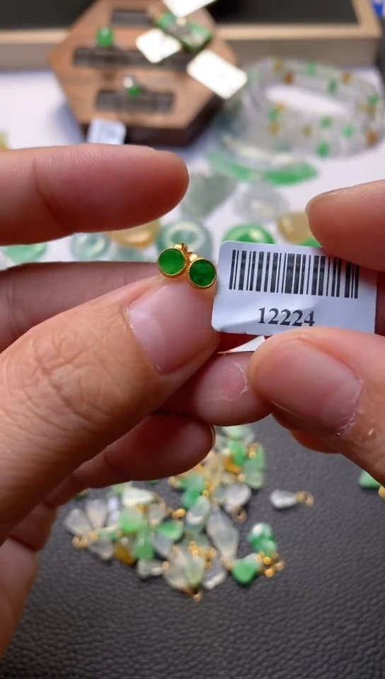 翡翠银S925镶嵌颈饰耳钉32646