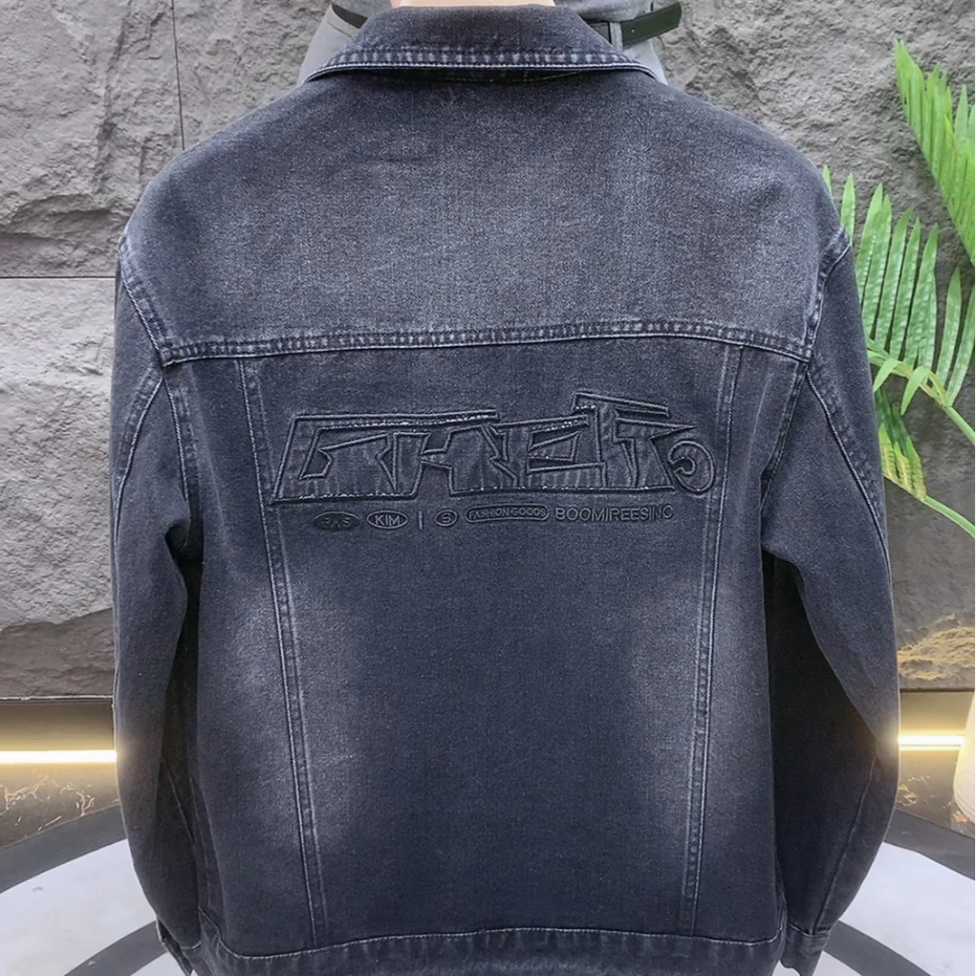 韩版修身外套休闲百搭水洗刺绣牛仔夹克潮流外套8821