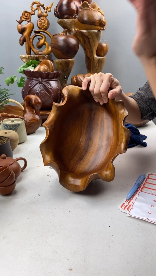 香樟木A36荷叶果盆/尺寸28*22*12